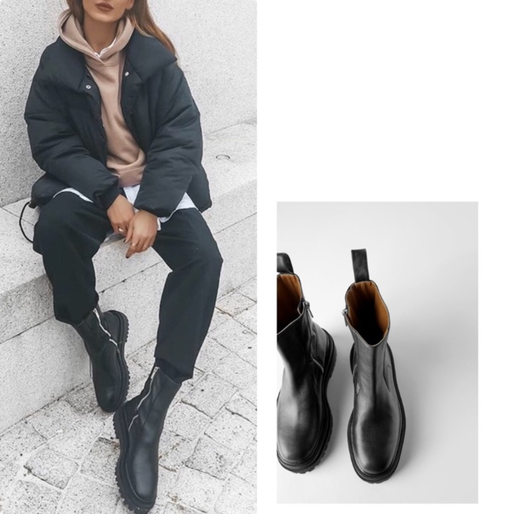 Zara Leather Ankle Boots with Lug Soles - Picture 7 of 16